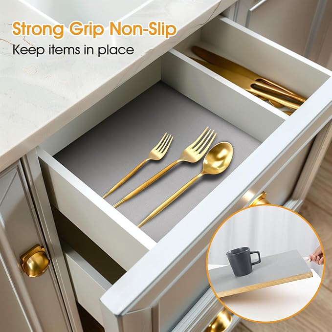Shelf and Drawer Liner for Kitchen Cabinets Non-Adhesive, Strong Grip Non-Slip Thickened Cabinet Liners for Shelves, Waterproof Mats for Dresser Cupboard, Pure Gray, 12 in x 20 Feet - Image 2