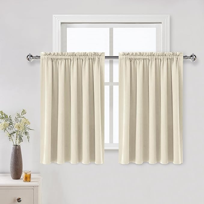 DWCN Blackout Curtains for Living Room Thermal Insulated, Energy Saving & Noise Reducing Bedroom Curtains, Light Beige, W 52x L 36 Inch, Set of 2 Rod Pocket Curtain Panels by DWCN