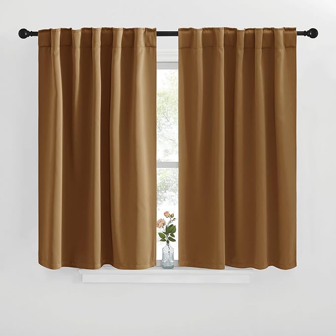NICETOWN Blackout Curtain Panels for Living Room - (Gold Brown Color) 42x36 inch, 2 Panels Set, Room Darkening Blackout Drapes for Window by NICETOWN