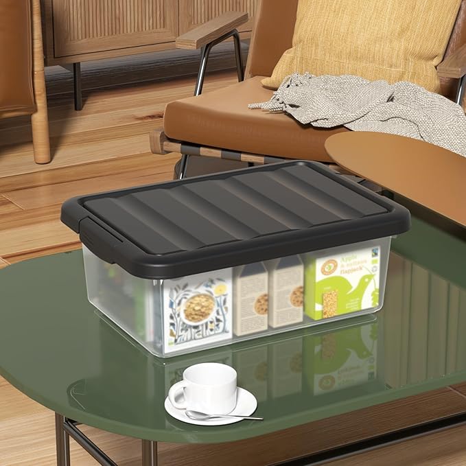 Vcansay 14 Quart Plastic Clear Latching Storage Container, Frosted Stackable Bin with Black Lid, 2 Packs - Image 5