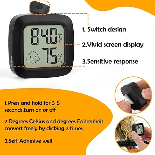 2 PCS Reptile Thermometer and Humidity Gauge for Bearded Dragon with On-Off, Reptile Tank Accessories for Jumping Spider, Leopard Gecko, Hermit Crab, Gecko, Ball Python, Lizard - Image 5