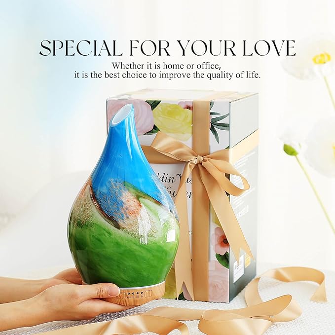 Porseme 280ml Essential Oil Diffuser Glass Color Changing Aroma Air Diffusers Aromatherapy Ultrasonic Cool Mist Humidifier 7 Running Hours Waterless Auto-Off for Sleeping, Yoga, Office (Blue Grass) - Image 6