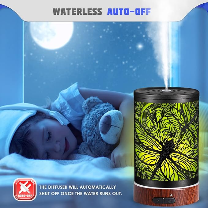 Essential Oils Diffuser,Aromatherapy Diffuser,Birthday for Women Mom Grandma,Metal Cool Mist Humidifier with 7 Colors Lights Waterless Auto Off Air Diffusers (Dragonfly) - Image 4