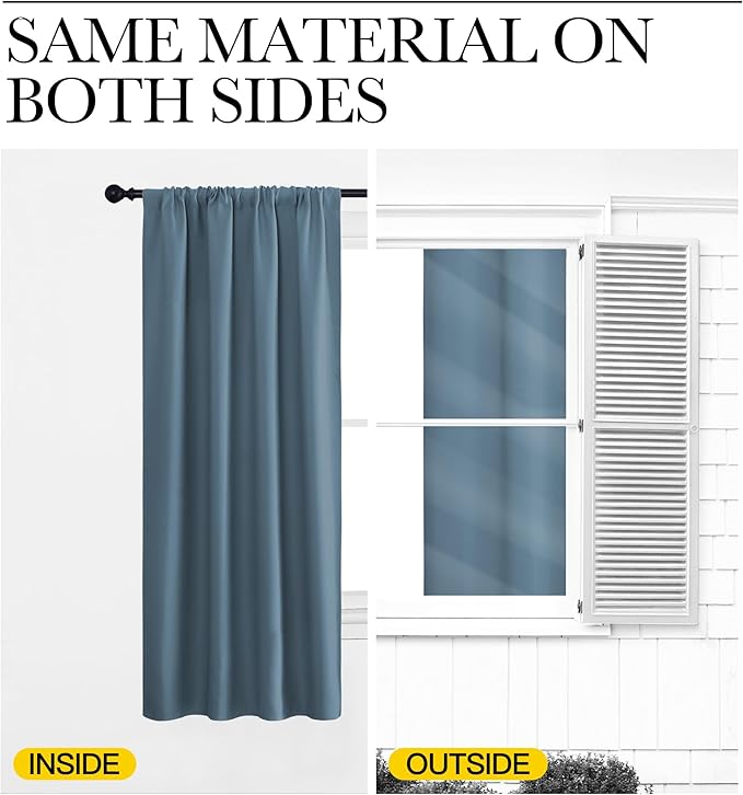 NICETOWN Blackout Curtains for Living Curtains, Smoky Blue, 1 Pair, 34-inch W x 84-inch L, Home Decorations Thermal Insulated Solid Pole Top Blackout Drapes for Living Room - Image 5