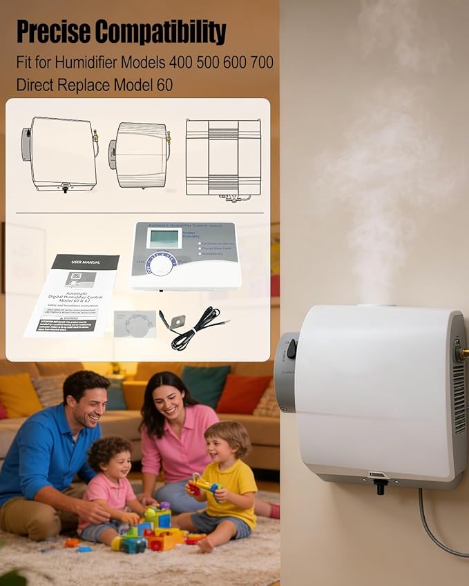 60 Whole House Humidifier Control Humidistat Fit for Humidifier Models 400 500 600 700, Automatic Digital Whole House Humidifiers with Outdoor Temperature Sensor, 24VAC - Image 2