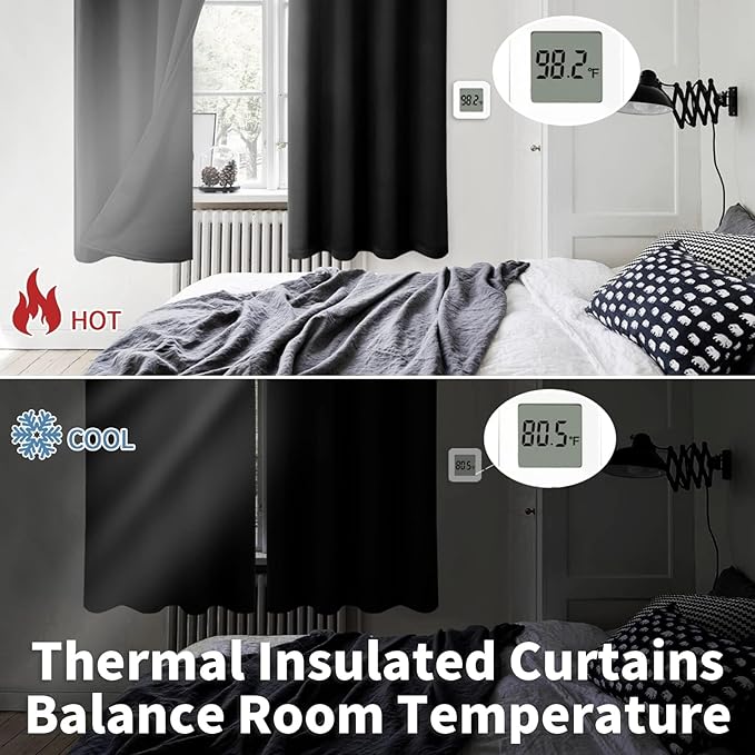 BGment Thermal Insulated 100% Blackout Curtains for Bedroom with Black Liner, Double Layer Full Room Darkening Noise Reducing Grommet Curtain (60 x 84 Inch, Black, 2 Panels) - Image 4