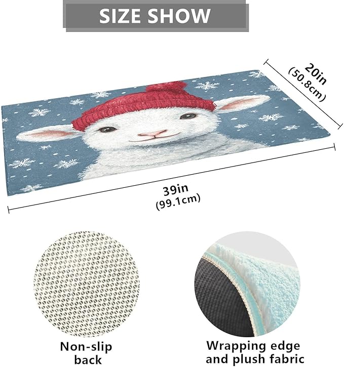 Christmas Lamb with Red Hat Decorative Rugs for Bathroom Anti-Mold Bath Rugs for Bathroom for Restroom Accessories 39x20in de alfombras para ba?o - Image 3