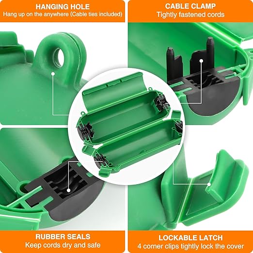 RESTMO 5-Piece Outdoor Waterproof Electrical Box Set – 12.5" x 8.5" x 5" Large & 7.1" x 2.3" x 2.3" Small, Weatherproof Boxes for Power Strip, Outlet, Plug, Socket, Timer, Holiday Light, Green - Image 4