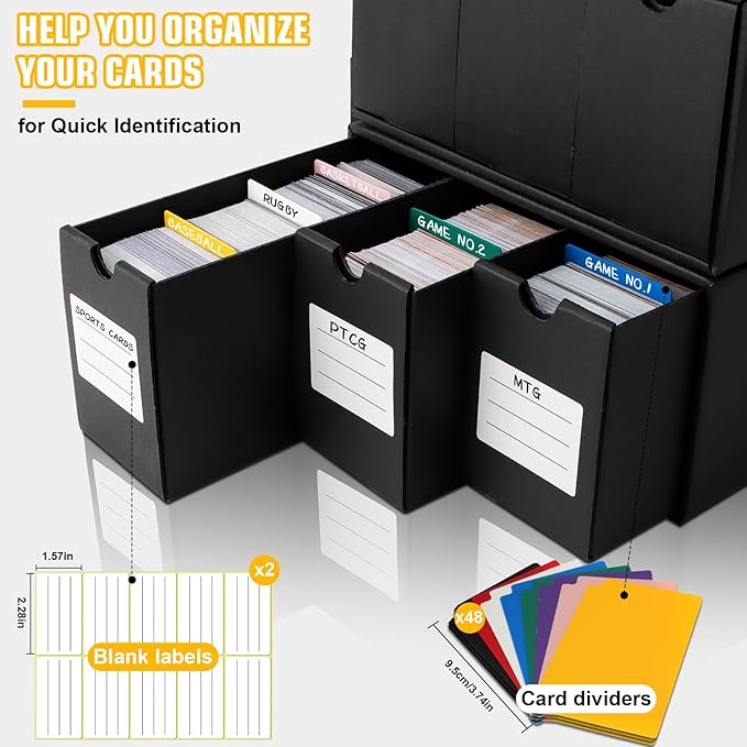 Trading Card Storage Box, Includes 18-600 CT Boxes & 60 Card Dividers, Trading Card Organizer for Collectible Card Games, for TCG, YGO, MTG, PTCG, Baseball Cards, with Labels & Tapes - Image 4