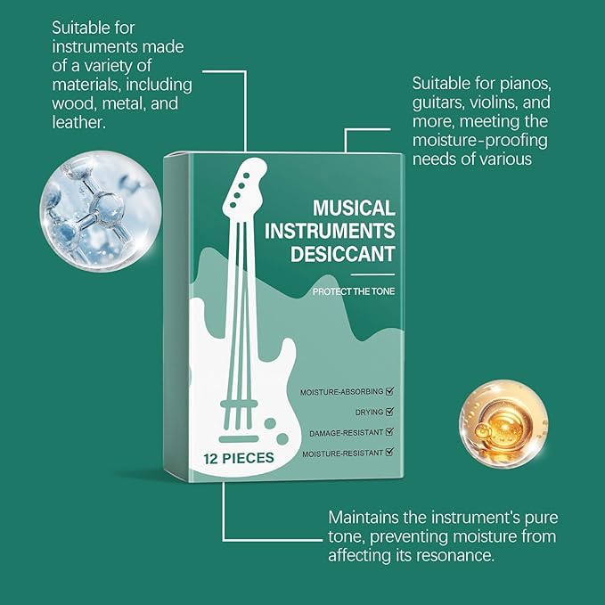Guitar Desiccant 12 Pieces - Musical Instrument Dry Packs | Moisture Absorbers with Silica Gel Material with Safe Design for Piano Violin Bass Ukulele Storage Protection - Image 5