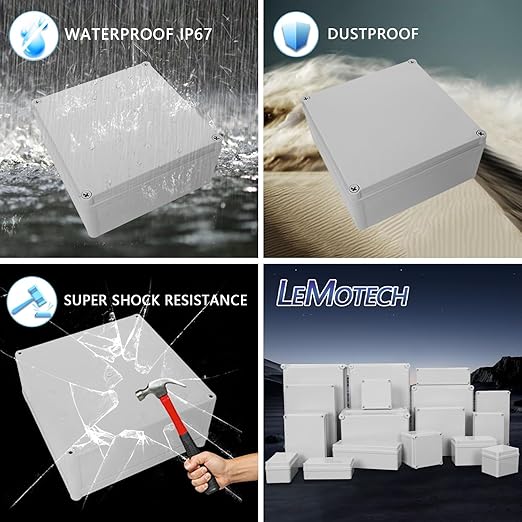 LeMotech Junction Box IP67 Waterproof Dustproof ABS Plastic Project Box for Electrical Outdoor Enclosure Gray 7.9 x 7.9 x 3.7 inch (200 x 200 x 95 mm) - Image 8
