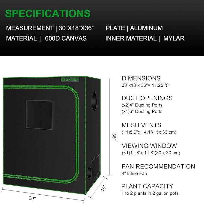 MELONFARM Small Grow Tent for Aerogarden，30”x18”x36” ，Hydroponics Growing System ，Highly Reflective 600D Diamond Mylar Canvas with Ventilation window and Floor Tray for Hydroponic Indoor Plant Growing - Image 7