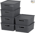 13 Quart Plastic Storage Baskets with Lid, Weave Organizing Bins, Gray, 6 Packs by Taysisiter