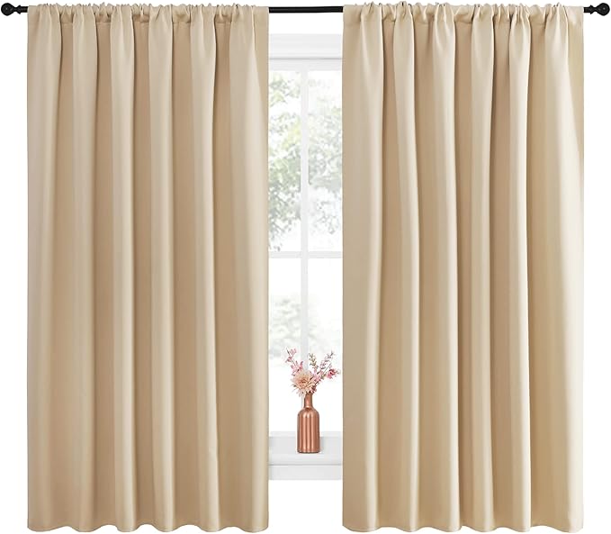 NICETOWN Room Darkening Curtains for Bedroom - Triple Weave Home Decoration Thermal Insulated Solid Drapes for Kitchen (Biscotti Beige, Set of 2 Panels, 70 x 63 Inch) - Image 2