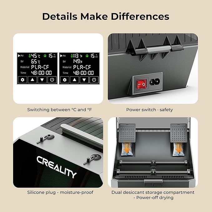 Creality Filament Dryer Box,Dual-Spool Creality Space Pi Filament Dryer Plus with 360° Fast Heating & PTC Heater,4" Touch Screen,Compatible PLA,Silk PLA,ABS,PETG,TPU,Nylon,ASA,PC,PA & More - Image 9