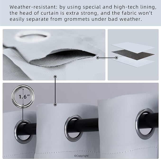 Water Proof Outside Curtains with Grommet Top for Porch, W84 x L84 Thermal Insulated Washable Light Block Outdoor Divider Drapes for Patio Gazebo Deck Pool Area Pergola Cabana (2 Panels) - Image 3