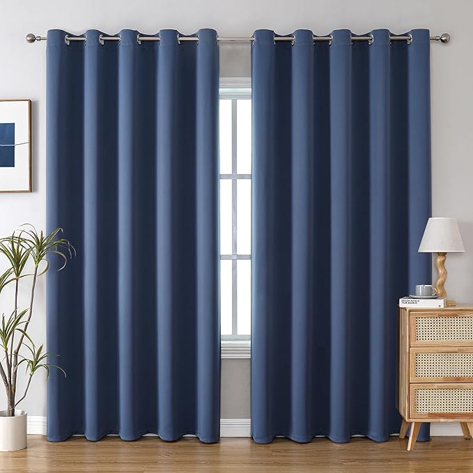 ChrisDowa Blackout Curtains 70 inches Wide for Bedroom - 2 Panels Set Extra Wide Grommet Thermal Insulated Room Darkening Curtains for Living Room (Stone Blue, 70 x 84 Inch) by ChrisDowa
