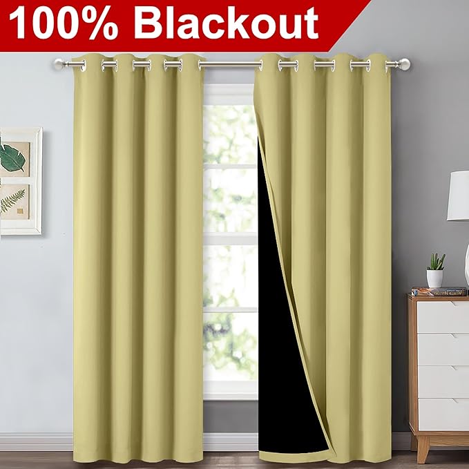 NICETOWN Paler Yellow Full Shade Curtain Panels, Pair of Energy Smart & Noise Blocking Out Blackout Drapes for Dining Room Window, Thermal Insulated Guest Room Lined Window Dressing(52 x 84 inch) - Image 2