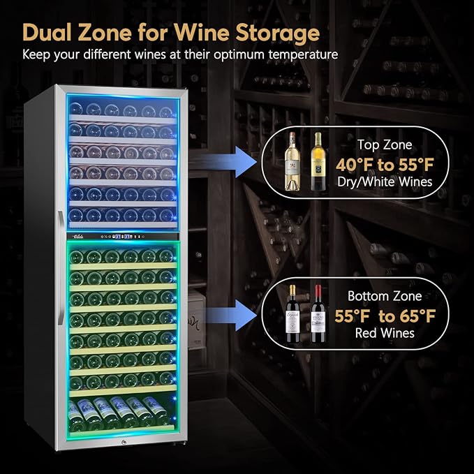 24 Inch Wine Cooler Fridge Dual Zone, Professional Large Capacity High Wine Refrigerator with Powerful Compressor, Quiet Operation and Elegant Design-KMHJ408D - Image 2