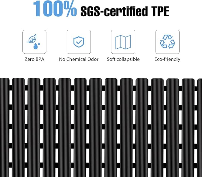 ​Shower Mat Non-Slip Bath Mat for Tub and Shower Stall,200+ Suction Cups with Drain Holes, Quick Dry Machine Washable, Extra Grip for Stand Up Showers, Bathroom Essentials 24x24 Inch(Black) - Image 5