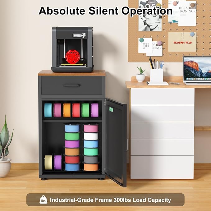180L 3D Printer Filament Storage Cabinet with Dehumidifier(60W drying power, <8W avg. consumption) | Industrial Sealed Dehumidifying Stand Cabinet Holds 40 Rolls -Compatible with PLA/ABS/TPU (Black) - Image 4