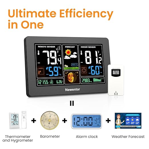 Newentor Weather Station Wireless Indoor Outdoor Thermometer, Color Display Digital Weather Thermometer with Atomic Clock, Barometric Pressure, Forecast Station with Adjustable Backlight, Black - Image 5