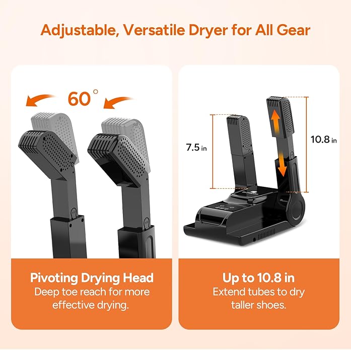 DR.PREPARE Boot Dryer Shoe Dryer, Glove & Boot Warmer with Heat Blower, Portable Adjustable Rack and Timer, Folding Design & Quick Drying for Shoes, Gloves, Hats, Socks, Ski Boots - Image 6