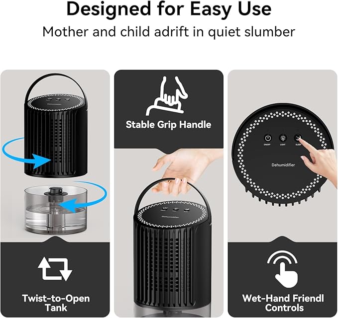 Dehumidifier, 34oz Small dehumidifiers for home, Ultra Quiet (25dB) 350 sq ft Mini Dehumidifier, Portable for Bathroom Bedroom Closet Basement RV, with 7-Color LED, Smart Defrost, Auto Shut-Off - Image 5