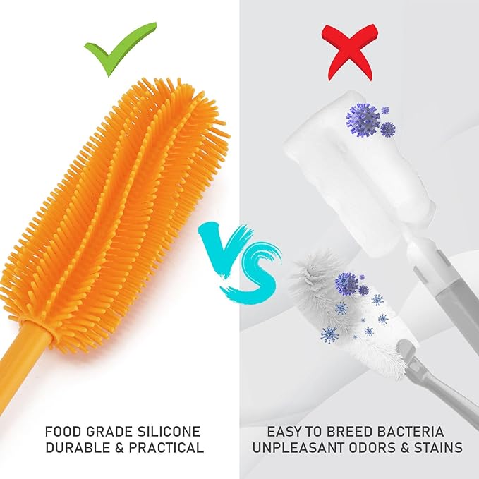 15.7" Silicone Bottle Brush, ddLUCK Water Bottle Cleaner Brush for Stanley, Hydroflasks, Glass, Thermos Sports Bottle, Vase and Glassware, Bottle Brush Cleaner for Narrow Neck Containers (Orange) - Image 6