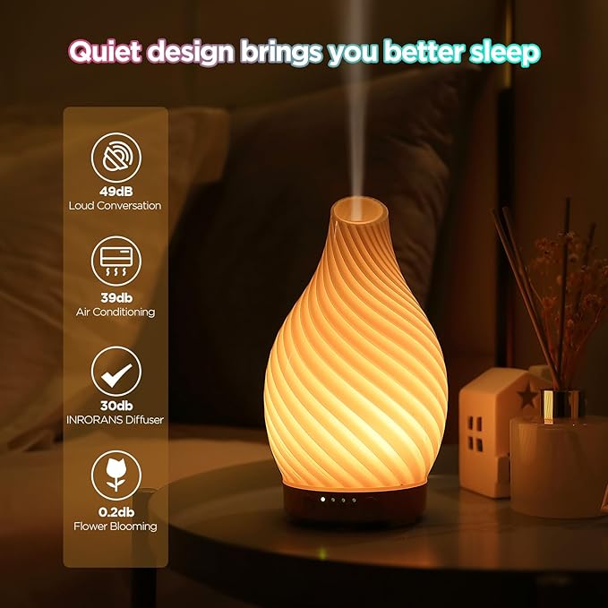 Art Glass Essential Oil Diffuser - 160ml Ultrasonic Cool Mist Scent Aroma Aromatherapy Diffuser, Intermittent with Auto Shut-Off Timer Setting &7 Colors Night Light for Home -Ethereal Time - Image 3