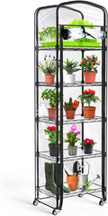 Abimars 5-Tier Mini Greenhouse with Caster Wheels, Each Shelf Height Adjustable Metal Plant Shelf with PVC Cover for Seed Starting Trays, Seedling Pots, Plant Pots, 11x16x57inch by Abimars