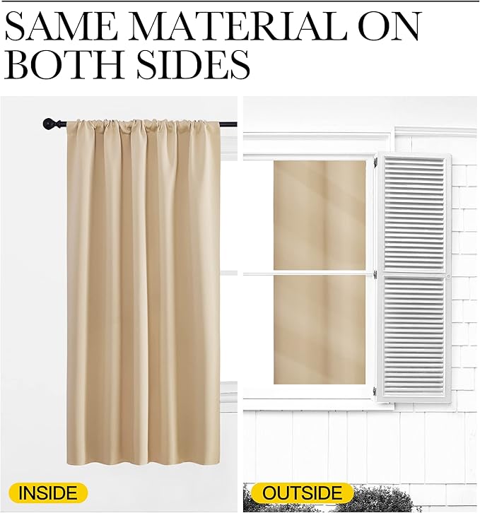 NICETOWN Blackout Room Darkening Curtains - Home Decoration Light & Noise Reducing Thermal Insulated Window Draperies with Rod Pocket Top (Biscotti Beige, 2 Panels, 34 inches Wide x 54 inches Long) - Image 7