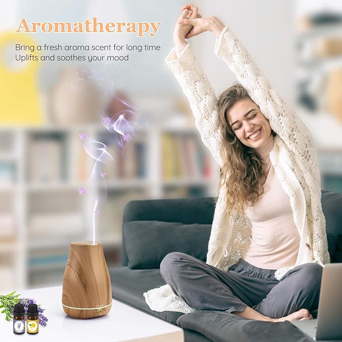 Aromatherapy Essential Oil Diffuser for Room: 100ml Air Humidifier Aroma Scent Cool Mist Diffusers Colorful Light Cute Mini Small Waterless Auto Off Ultrasonic for Home Bedroom (Yellow Wood Grain) - Image 3
