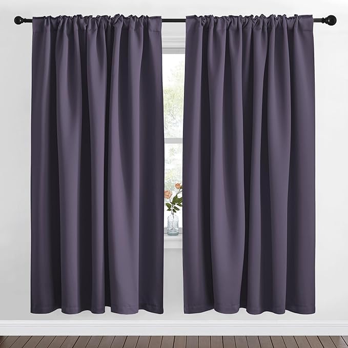 NICETOWN Living Room Blackout Draperies Curtains - (Greyish Purple Color) W70 x L72, 2 Panels, Home Decoration Window Blackout Drape Panels for Patio Door - Image 2