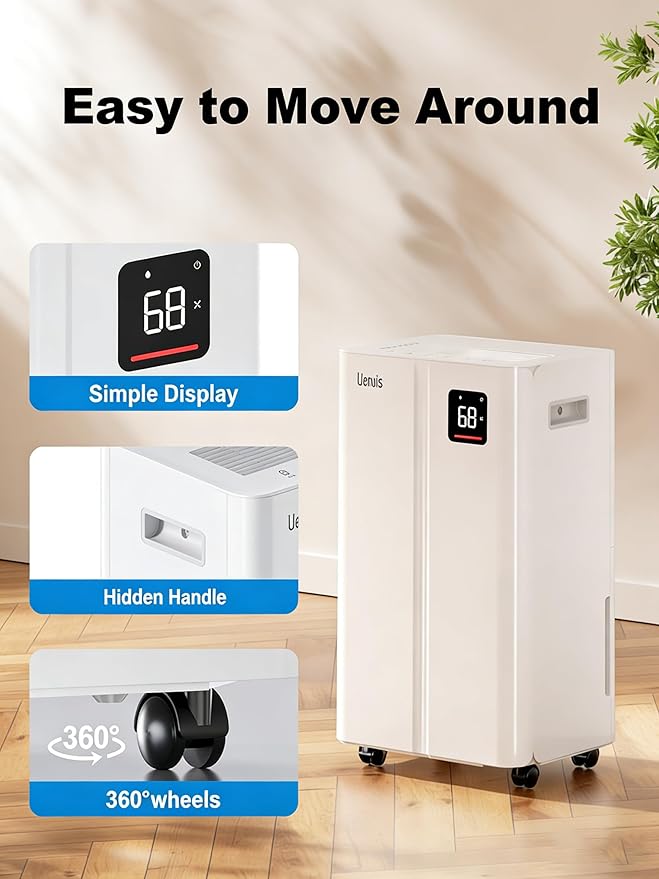 50 Pint Dehumidifier for Large Rooms & Basements, Up to 4,500 Sq.Ft, Automatic Humidity Control with Continuous Drain, Quiet 40dB, 24-Hour Timer, Wheels & Child Lock - Image 7