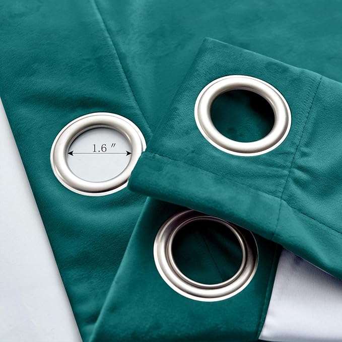 ChadMade Blackout Lined Premium Velvet Curtain Everlade Teal 84Wx102L Inch (1 Panel), Eyelet Grommet for Livingroom Bedroom Theater Studio, Leon Collection - Image 4