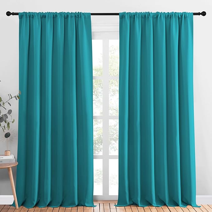 NICETOWN 2 Panels Blackout Curtains, Rod Pocket Thermal Insulated Drapess for Bedroom, Privacy Protection Easy-Care Heavy Duty Curtains for Living Room/Dining Room, W70 x L95 inches, Peacock Blue by NICETOWN