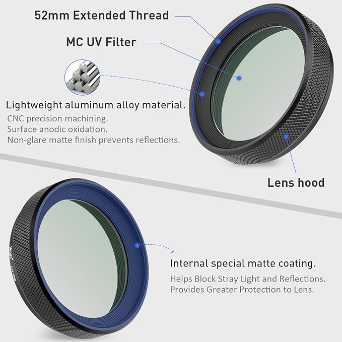 Haoge LUV-X54B Metal Lens Hood with MC UV Protection Multicoated Ultraviolet Lens Filter for Fujifilm X100VI Fuji X100V Camera Black - Image 7