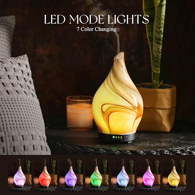 Porseme 150ml Essential Oil Diffuser Glass Color Changing Aroma Air Diffusers Aromatherapy Ultrasonic Cool Mist Humidifier 4 Running Hours Waterless Auto-Off for Sleeping Yoga Office Spa (Jupiter) - Image 2