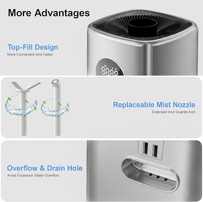 21L/5.5Gal Humidifiers for Bedroom,Humidifier Large Room with 2000ml/h High Output,Top Fill,24H Runtime, Cover up to 3000ft²,Remote Control Whole House Cool Mist Humidifier for Home,Office,Plants - Image 7