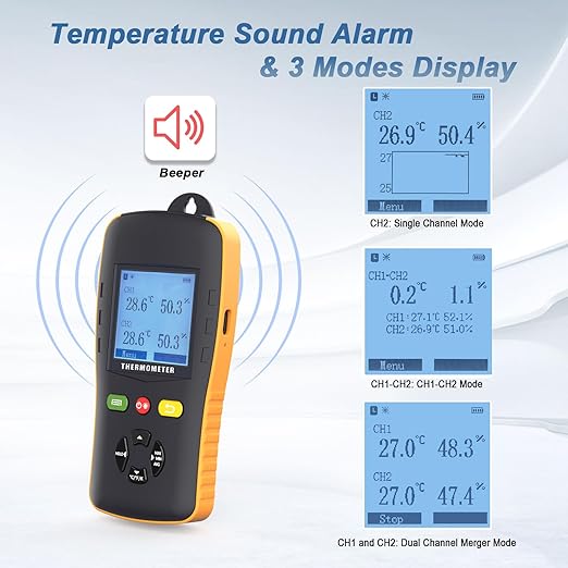 Tzone Temperature and Humidity Data Logger USB with Probe,Dual Channel Temp Humidity Recorder with Data Report, Digital Industrial Thermometer Recording Handheld RH Logger for Greenhouse Freezer Lab - Image 3