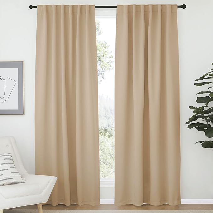 NICETOWN Window Treatment Blackout Window Blinds - (Biscotti Beige Color) 52x72 Inch, 1 Pair, Back Tab/Rod Pocket Blackout Draperies for Bedroom by NICETOWN