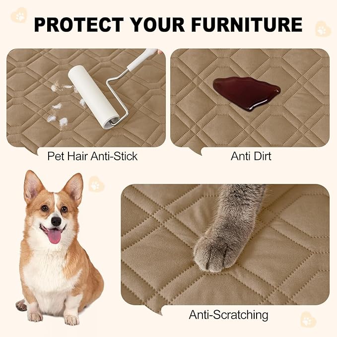 Smiry Reversible Waterproof Couch Covers for Sofa, Washable Dogs Pet Couch Covers for 3 Cushion Sofa Pet Friendly, Water Resistant Furniture Protector Slipcover, Geometric (40"x50", Camel/Beige) - Image 4