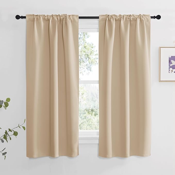 NICETOWN Window Treatment Curtains Room Darkening Drapes - (Biscotti Beige Color) 34 Width X 63 Drop Each Panel, 2 Panels Set, Thermal Insulated Window Covering Curtains and Draperies for Kitchen - Image 2