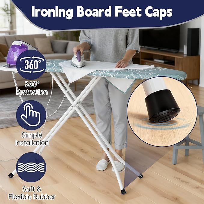 4 Pack Ironing Board Feet Caps, Round Rubber Leg Tip Protectors, Non-Slip Ironing Board Foot Replacement Caps, Soft Rubber Easy to Slip-On, Protect Floor from Scratch and Minimize Noise, Black - Image 2