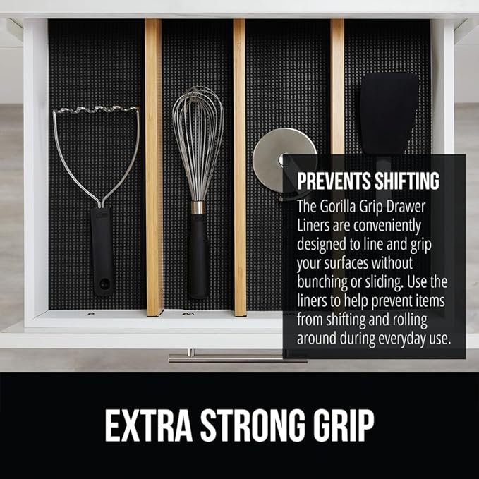 GORILLA GRIP powerGRIP Drawer Shelf and Cabinet Liner, Thick Strong Hold, Non-Adhesive Liners Protect Kitchen Cabinets and Cupboard, Bathroom Drawers, Easy Install, Breathable Mat, 20" x30', Black - Image 3