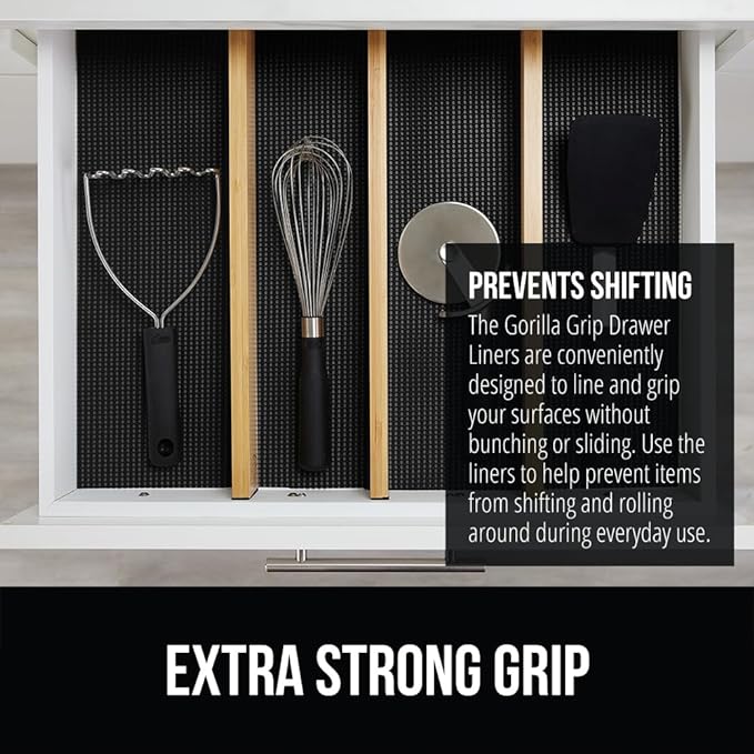 GORILLA GRIP powerGRIP Drawer Shelf and Cabinet Liner, Thick Strong Hold, Non-Adhesive Liners Protect Kitchen Cabinets and Cupboard, Bathroom Drawers, Easy Install, Breathable Mat, 24" x30', Black - Image 3