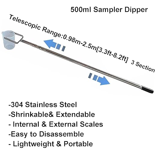 Extendable Water Sampler with Dipper System, Water Qualityd Sampler Device Telescopic for Environmental Monitoring and Qualityd Testing(500ml,3.6-9.8ft/1.1-300cm) - Image 2