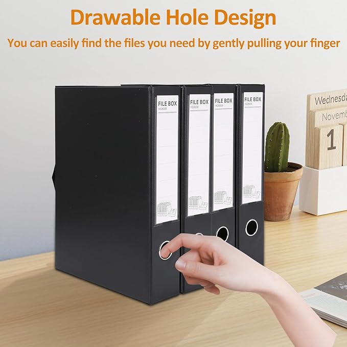 HUA JIE A4 Storage File Boxes Plastic Archives Cases with Clip, PVC File Folder Organizer Document Storage Filing Box for office,32.5×6.5×24 cm, Black(Pack of 6) - Image 4