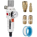 NANPU 1/2" NPT Compressed Air Filter Regulator Combo Piggyback, Auto Drain, 5 Micron Brass Element, Poly Bowl, Metal Bracket, 0-150 psi Gauge by NANPU